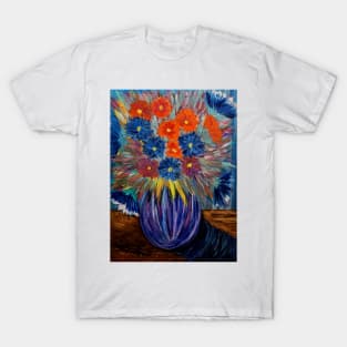 Bright and colorful abstract flowers in a window painting T-Shirt